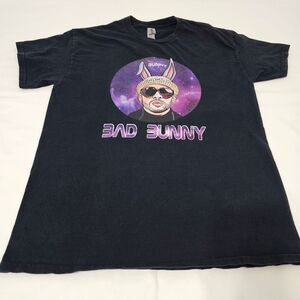 Gildan T-Shirt with Bad Bunny NASA Space Logo Men's Medium 100% Cotton